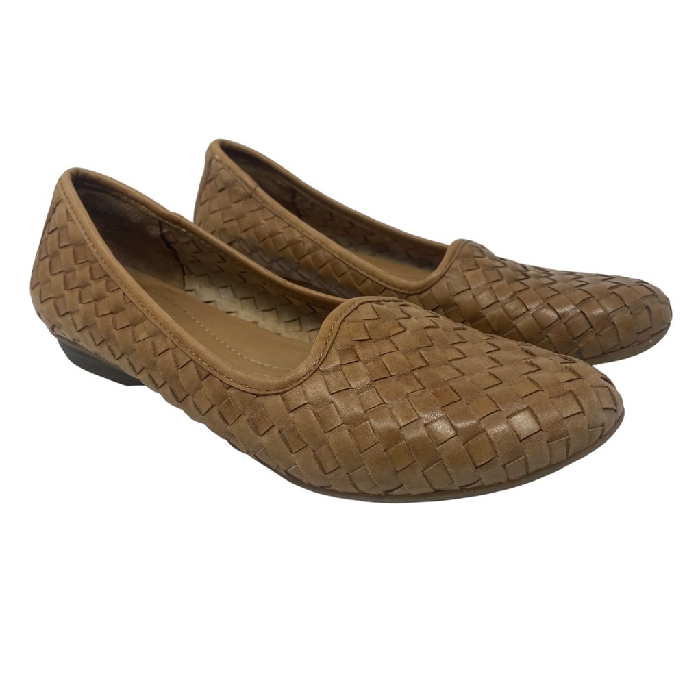 Naturalizer Womens SANDEE Woven Leather Slip On Flat Loafer Tan - Size 7